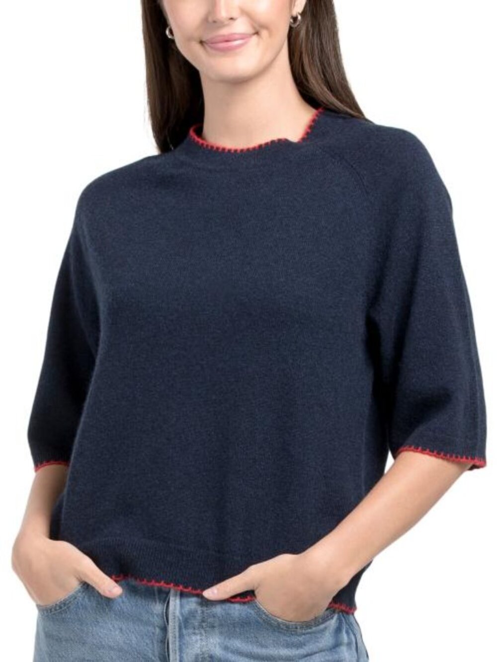 TAHARI Cashmere Sweater With Whipstitching
